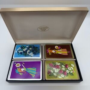Vintage Congress Playing Cards 4 Deck Set Decorative Box (1 deck is incomplete)